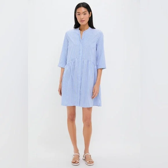 TUCKERNUCK Blue Stripe Royal Shirt Dress | Size L - Picture 2 of 4